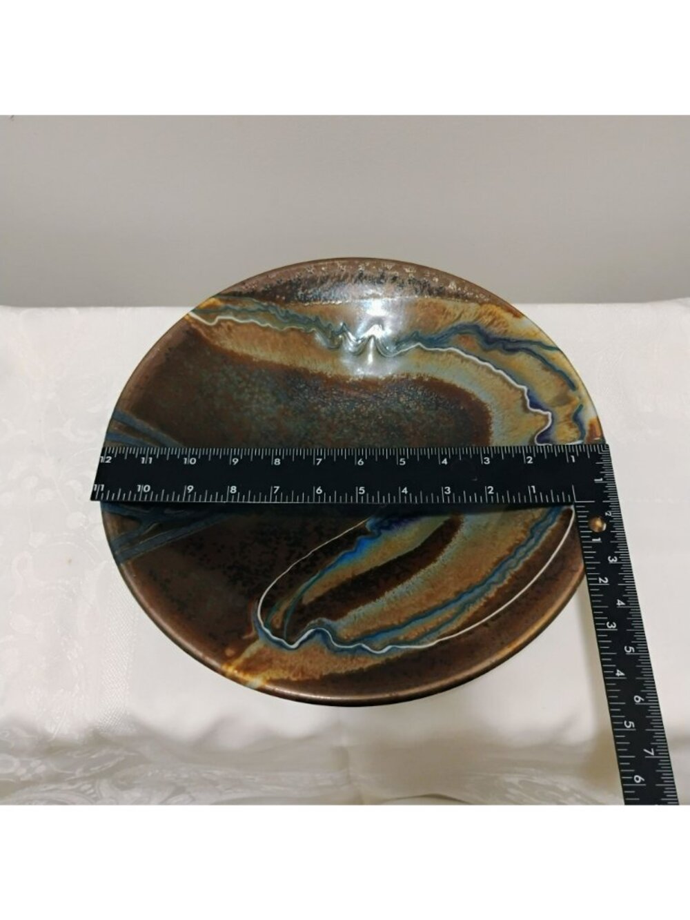 Marc Matsui Studio Art Pottery Bowl w Abstract Glaze Design 12" Signed Vintage - Picture 7 of 14